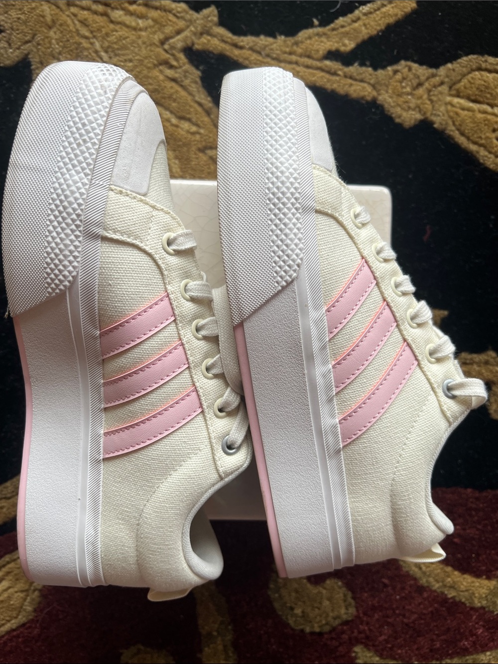 ADIDAS Women’s Bravada 2.0 Platform Canvas Pale Pink White Sneakers Tennis Shoes